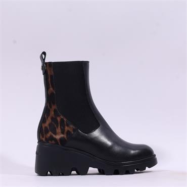 Wonders Toronto Pull On Gusset Boot - Black Leopard